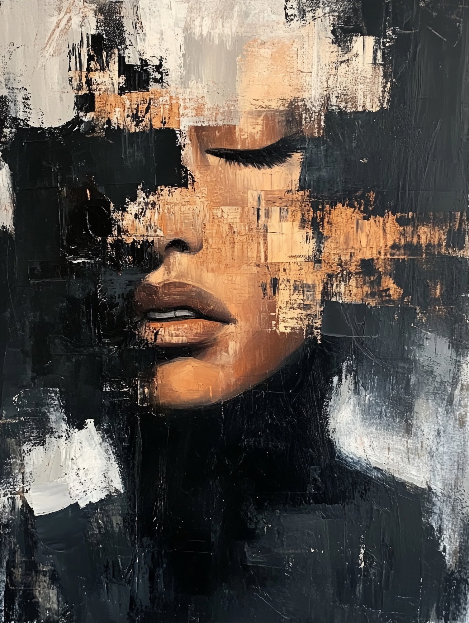 „Fragment der Stille“ - Abstraktes Frauenportrait - Poster