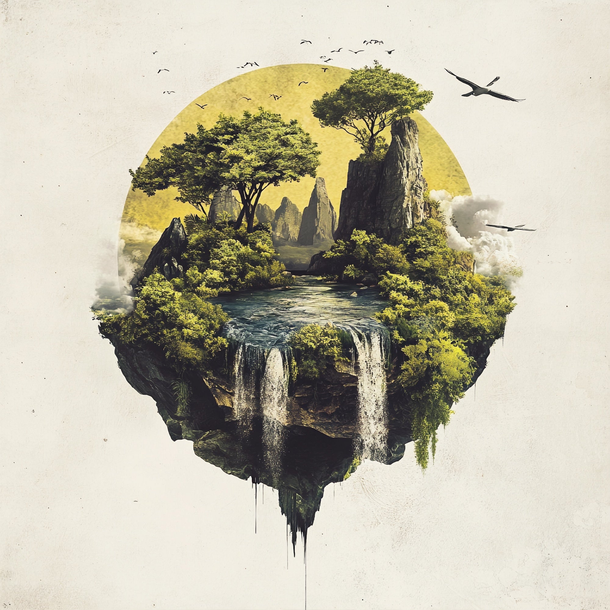 „ISLE OF STILLNESS“ – Wo Erde fliegt - Gerahmtes Poster