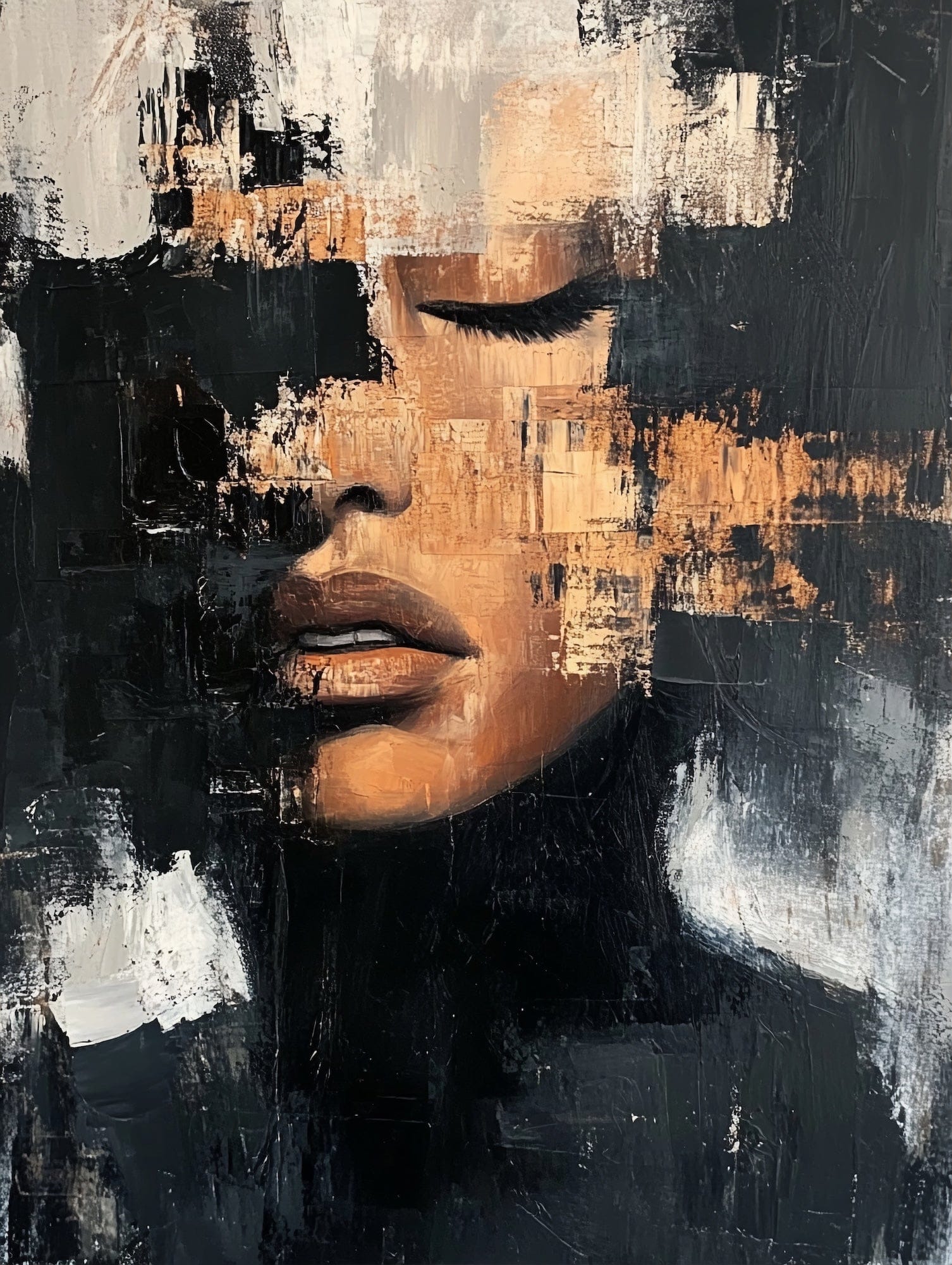 Alivia-Arts FRAGMENT DER STILLE - Abstraktes Frauenportrait - Gerahmte Leinwand