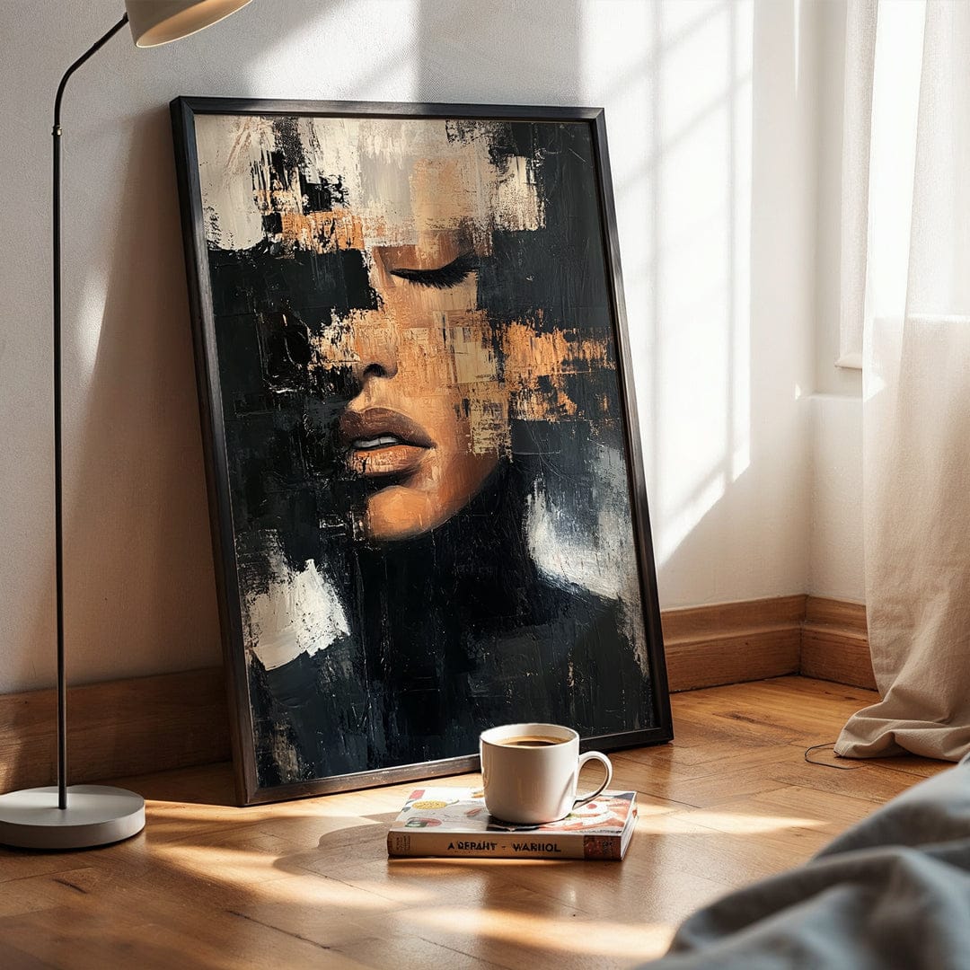 Alivia-Arts FRAGMENT DER STILLE - Abstraktes Frauenportrait - Gerahmte Leinwand