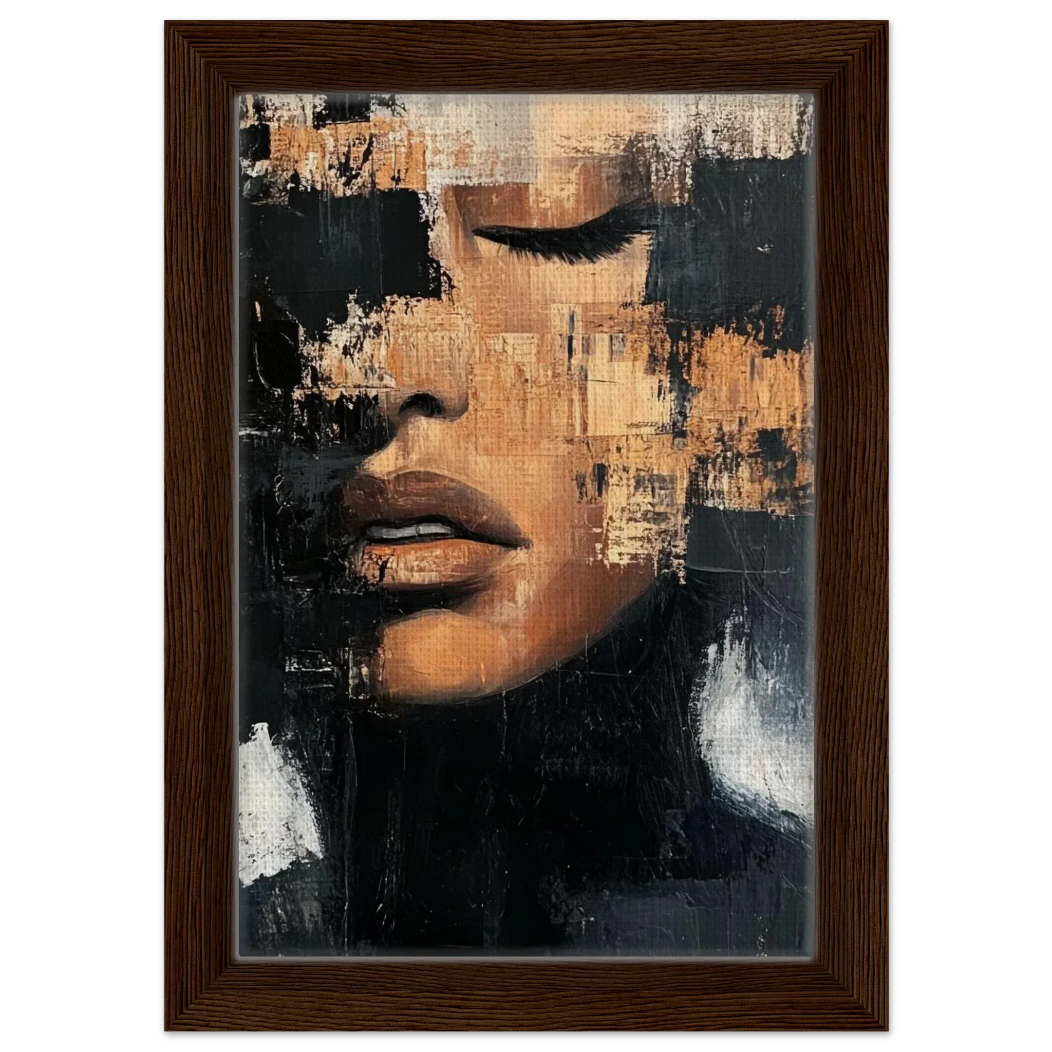 Alivia-Arts FRAGMENT DER STILLE - Abstraktes Frauenportrait - Gerahmte Leinwand