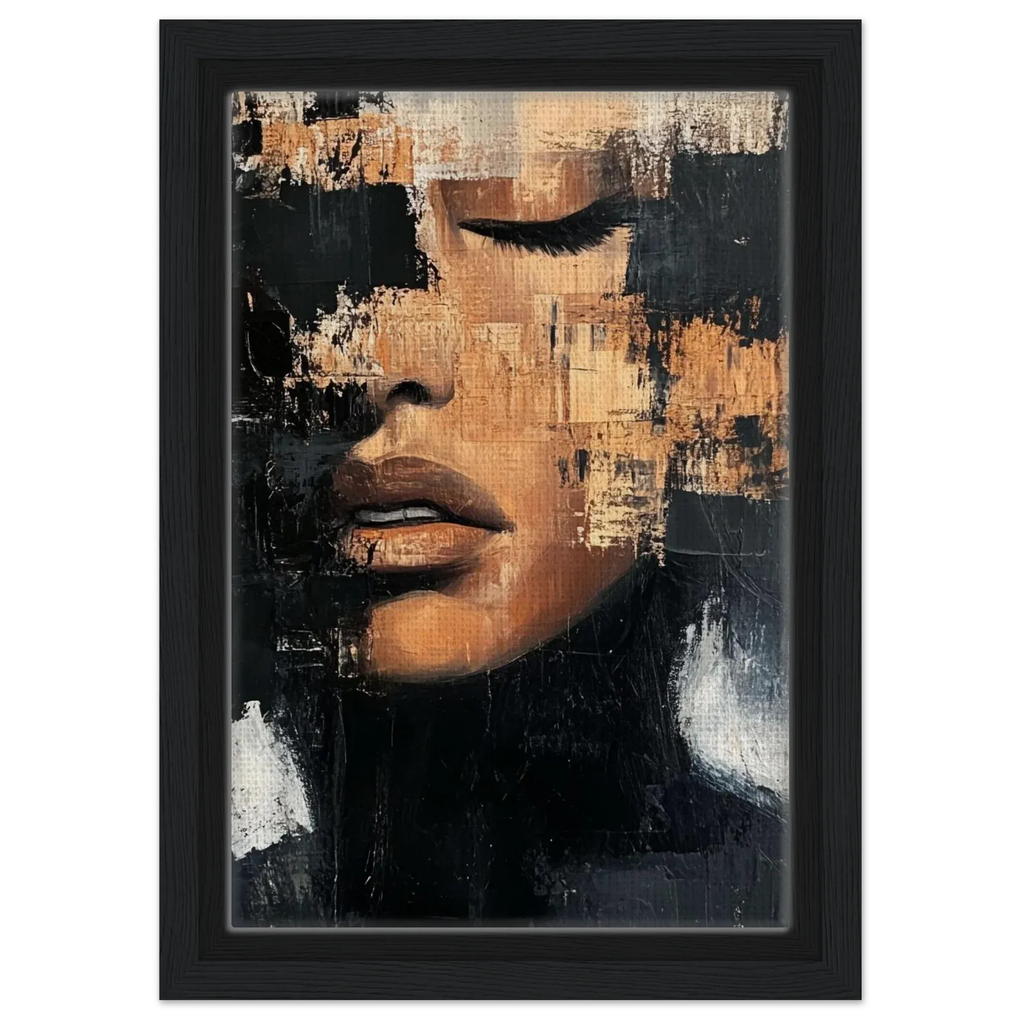 Alivia-Arts FRAGMENT DER STILLE - Abstraktes Frauenportrait - Gerahmte Leinwand