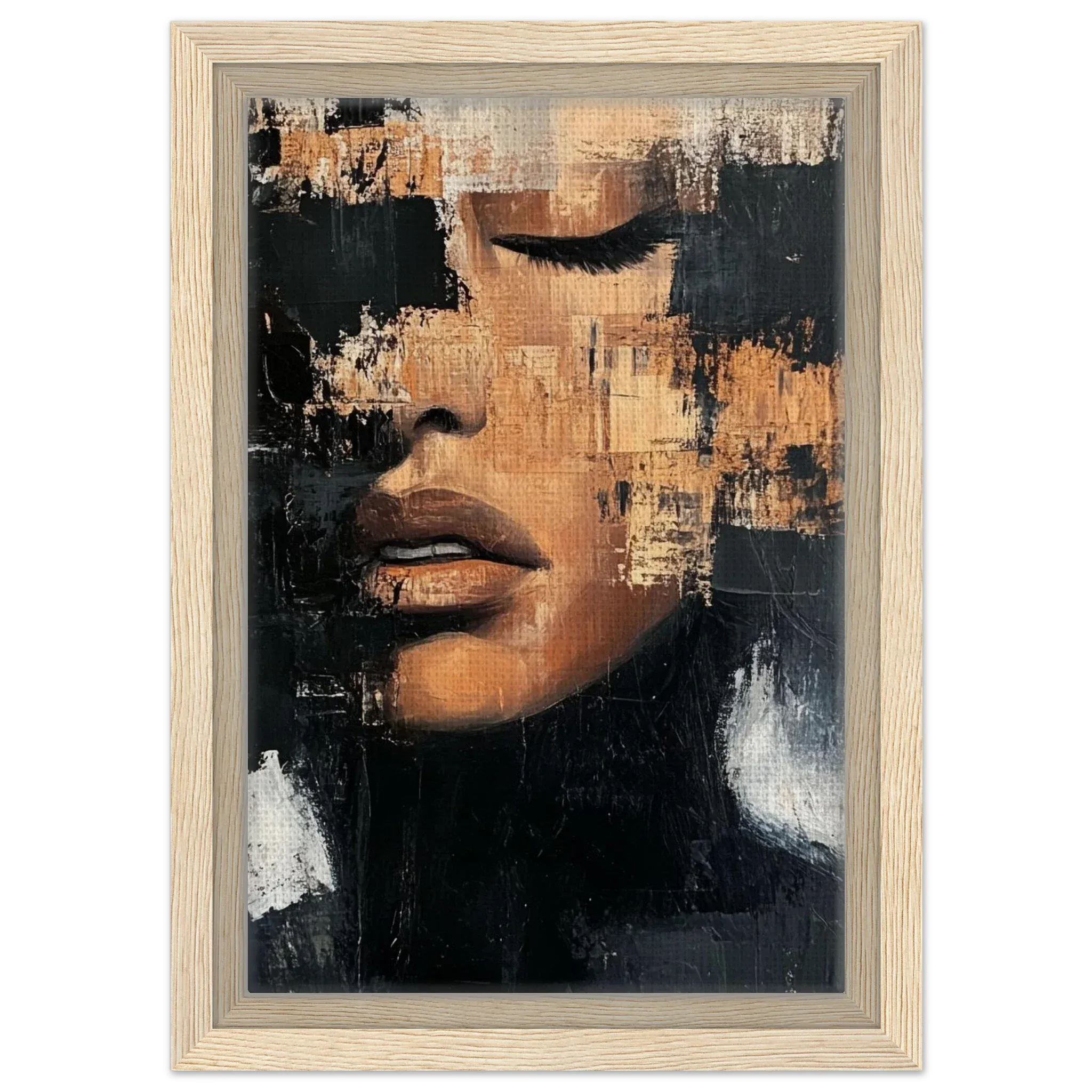 Alivia-Arts FRAGMENT DER STILLE - Abstraktes Frauenportrait - Gerahmte Leinwand