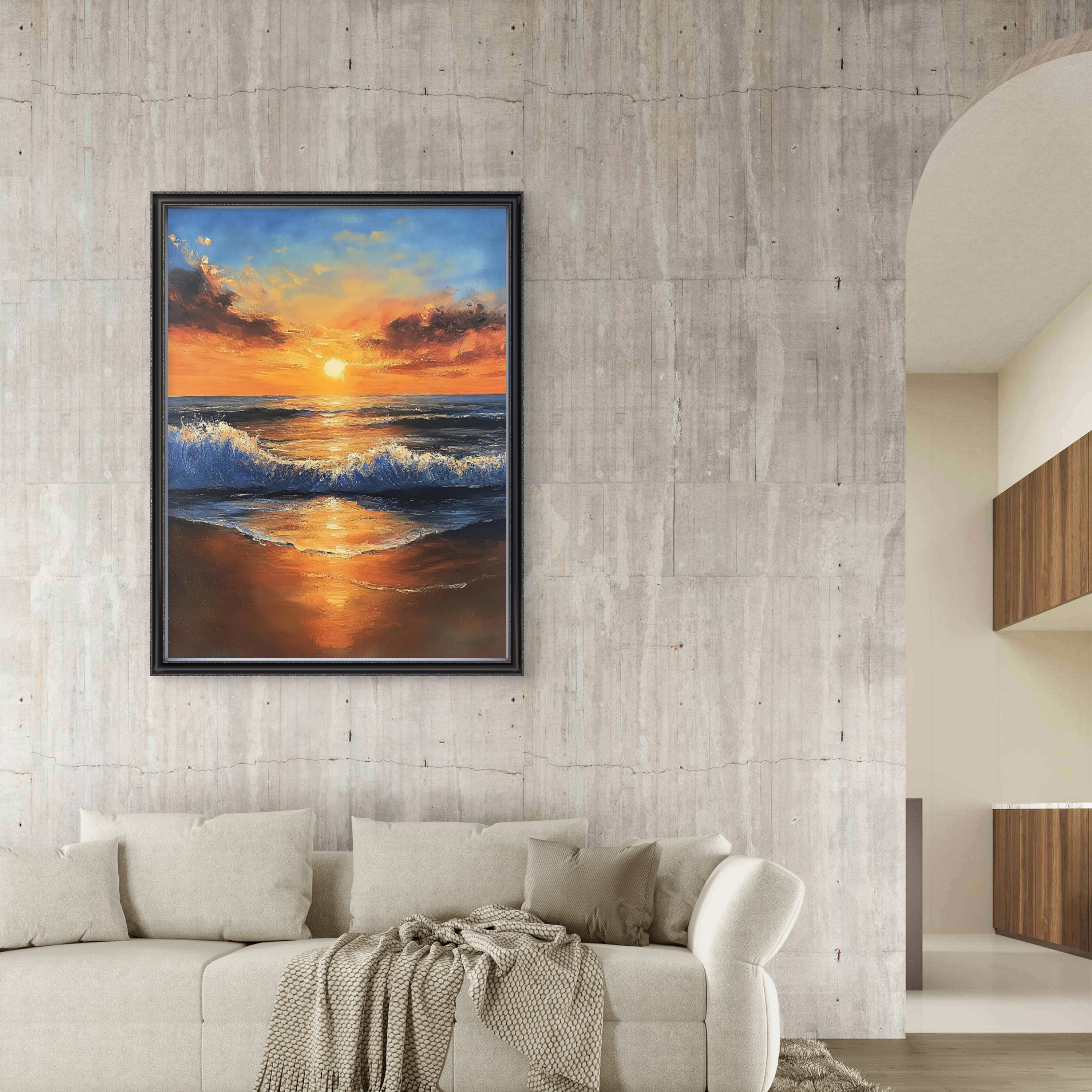 Alivia-Arts GOLDENE RUHE – Sonnenaufgang am Meer - Gerahmtes Poster