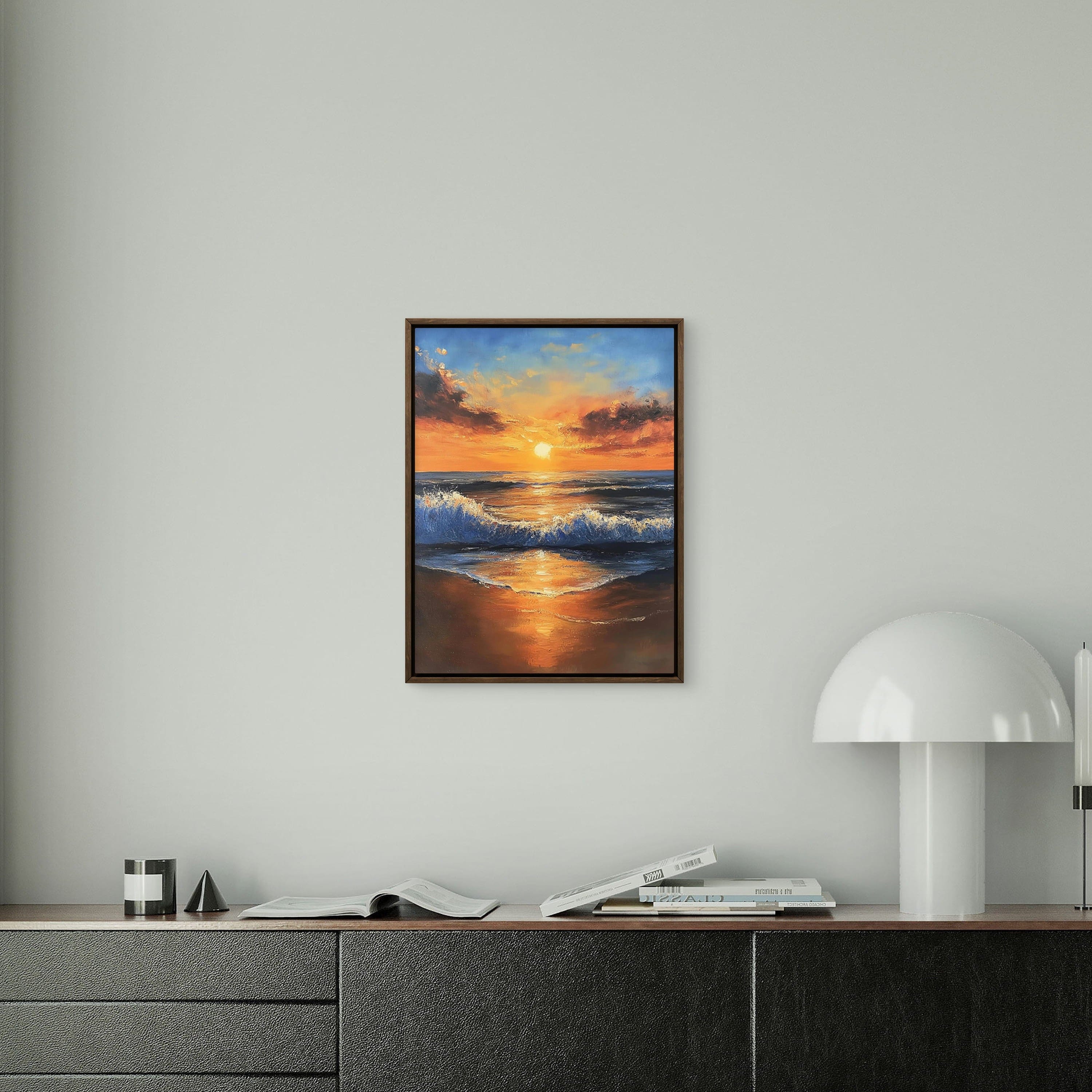 Alivia-Arts GOLDENE RUHE – Sonnenaufgang am Meer - Gerahmtes Poster