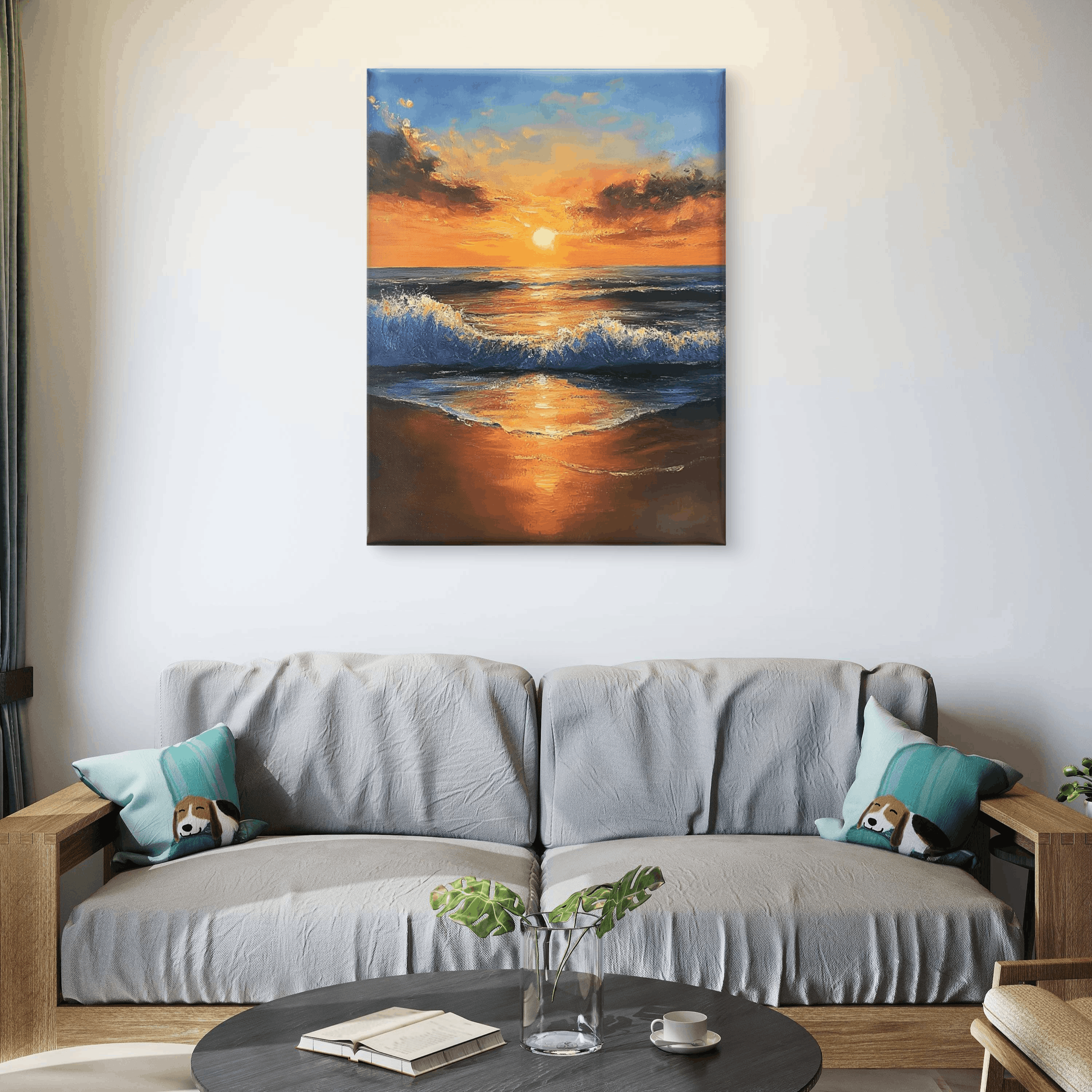 Alivia-Arts GOLDENE RUHE – Sonnenaufgang am Meer - Leinwand