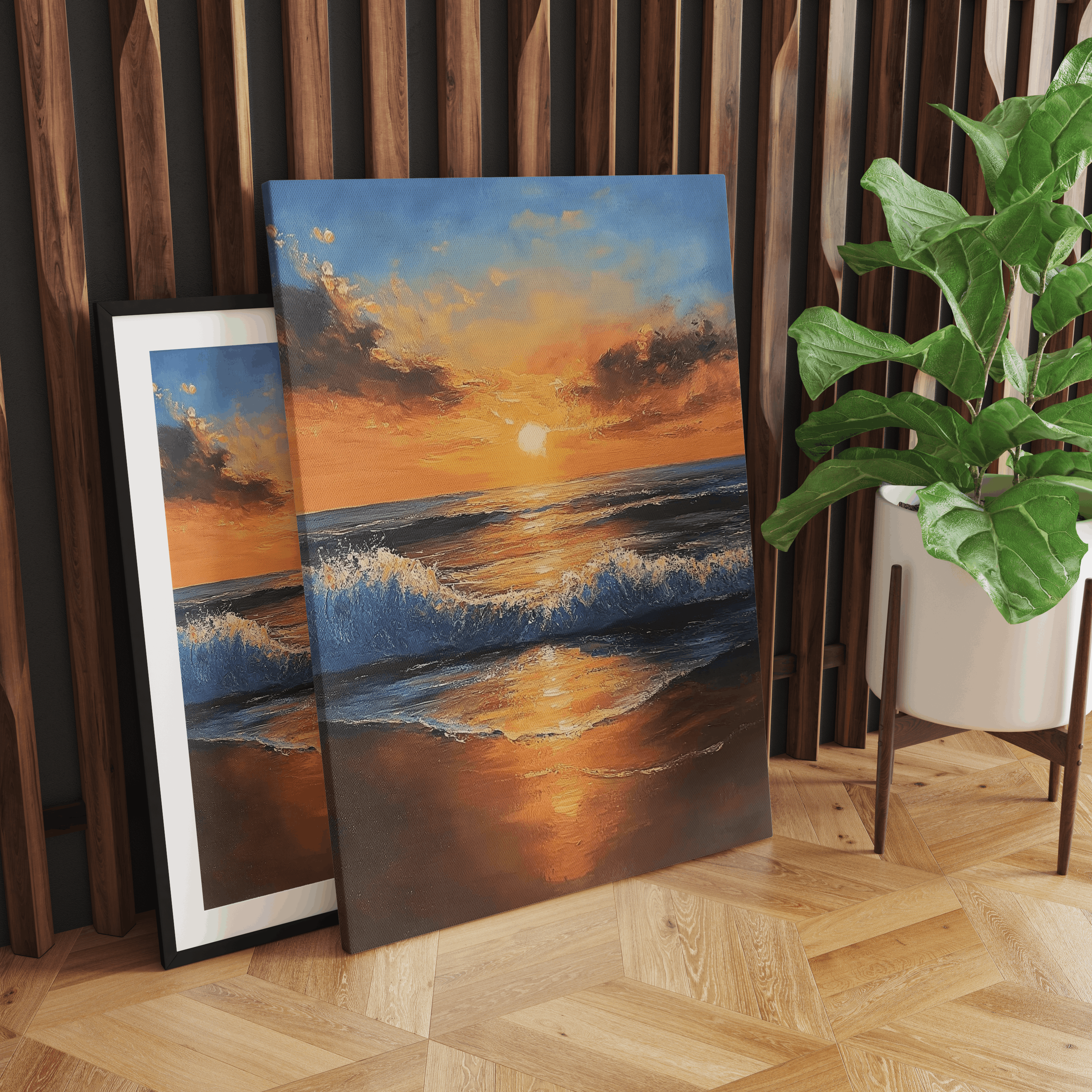Alivia-Arts GOLDENE RUHE – Sonnenaufgang am Meer - Leinwand
