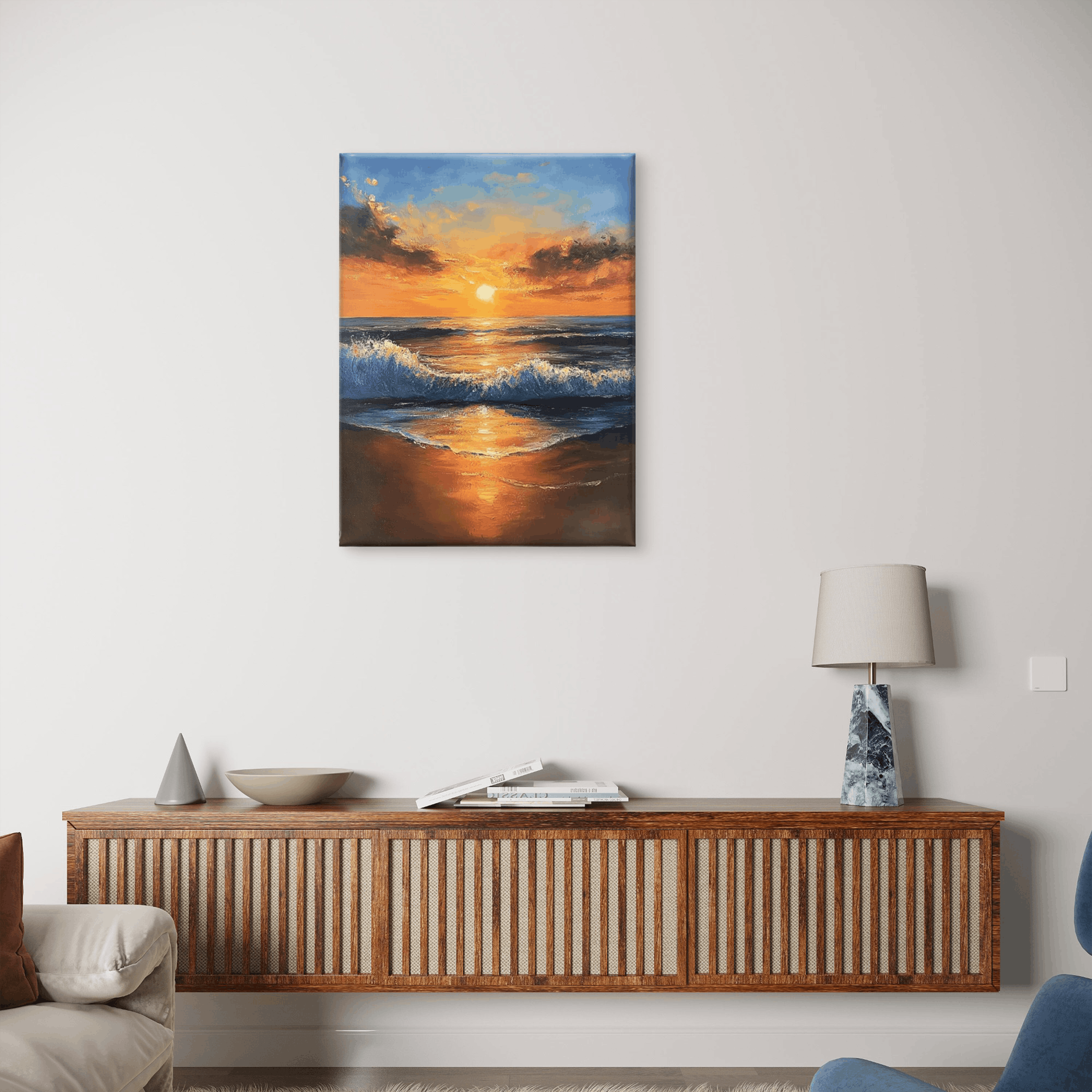 Alivia-Arts GOLDENE RUHE – Sonnenaufgang am Meer - Leinwand
