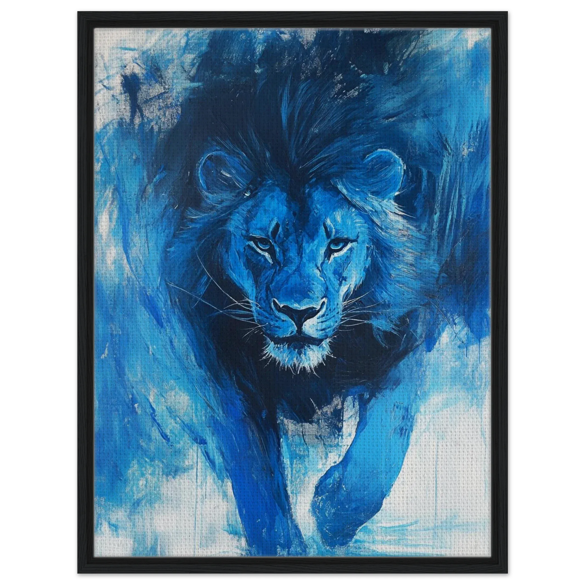 Alivia-Arts KÖNIG IN BLAU – Ausdrucksstarke Löwenkraft - Gerahmte Leinwand