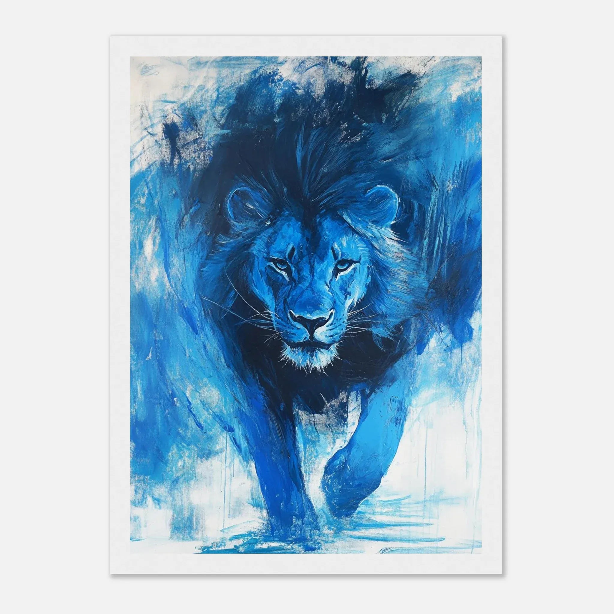 Alivia-Arts KÖNIG IN BLAU – Ausdrucksstarke Löwenkraft - Gerahmtes Poster
