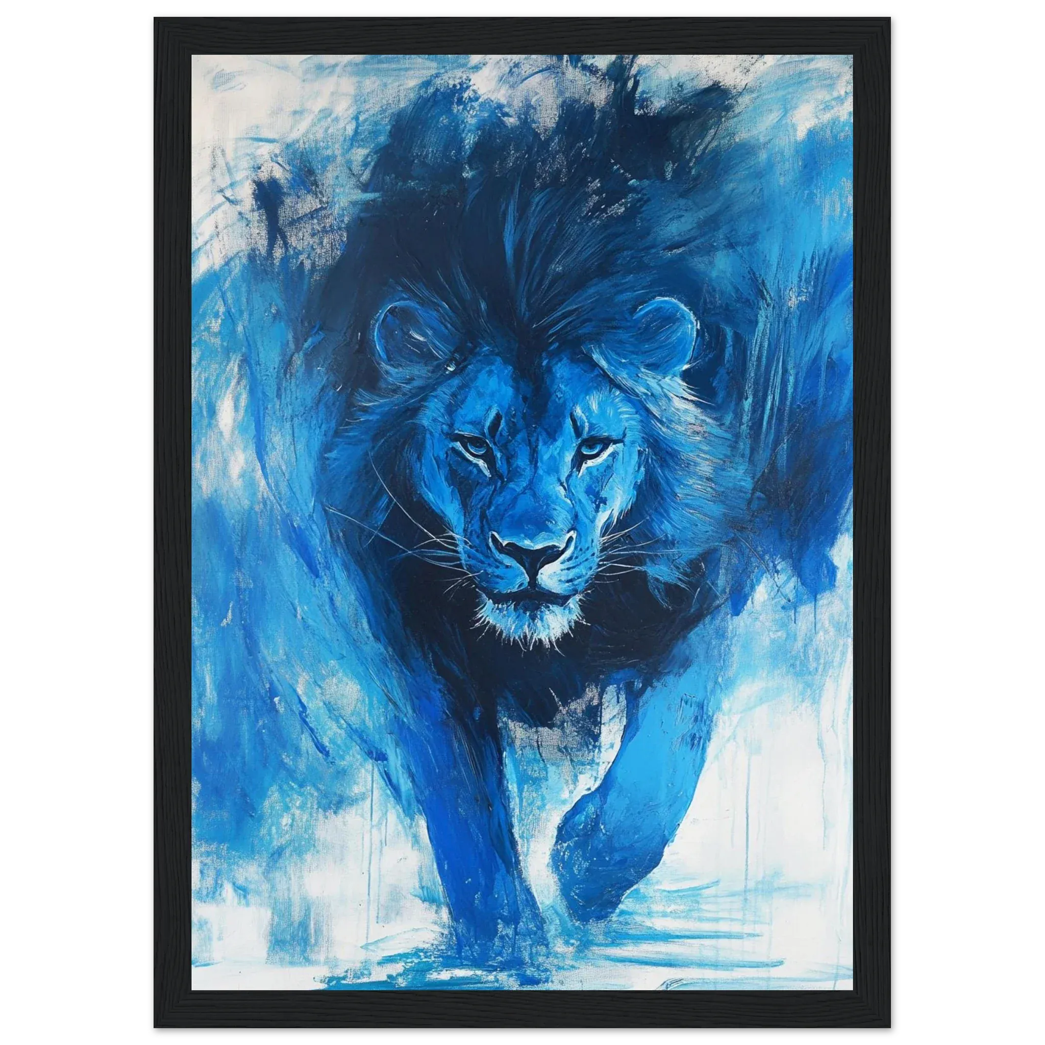 Alivia-Arts KÖNIG IN BLAU – Ausdrucksstarke Löwenkraft - Gerahmtes Poster