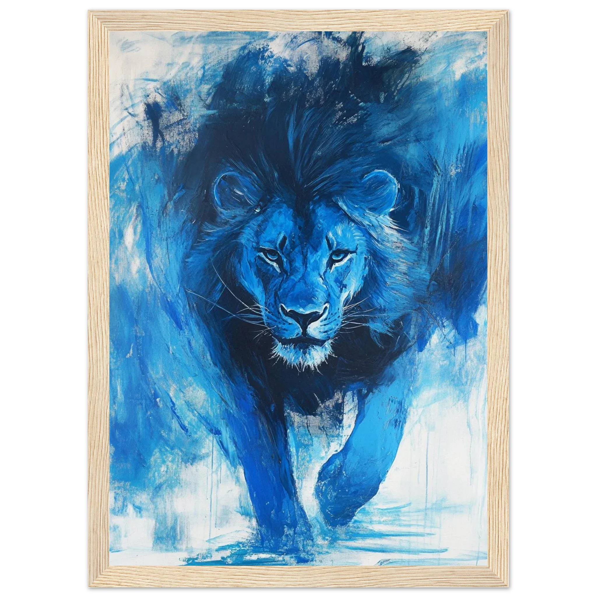 Alivia-Arts KÖNIG IN BLAU – Ausdrucksstarke Löwenkraft - Gerahmtes Poster