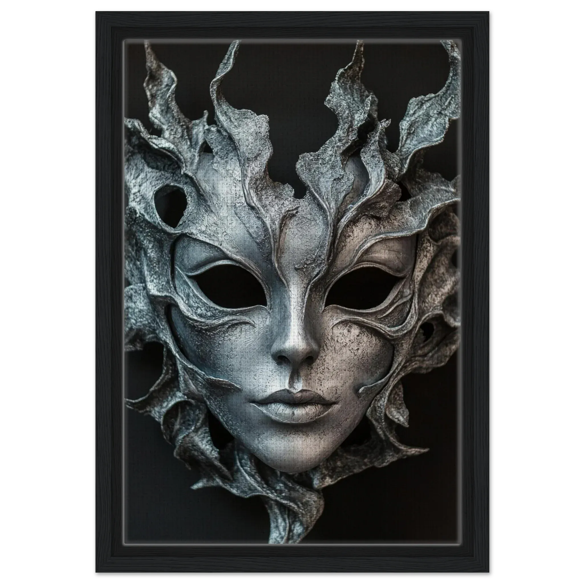 Alivia-Arts SILVER SHADE – Maske der Stille - Gerahmte Leinwand