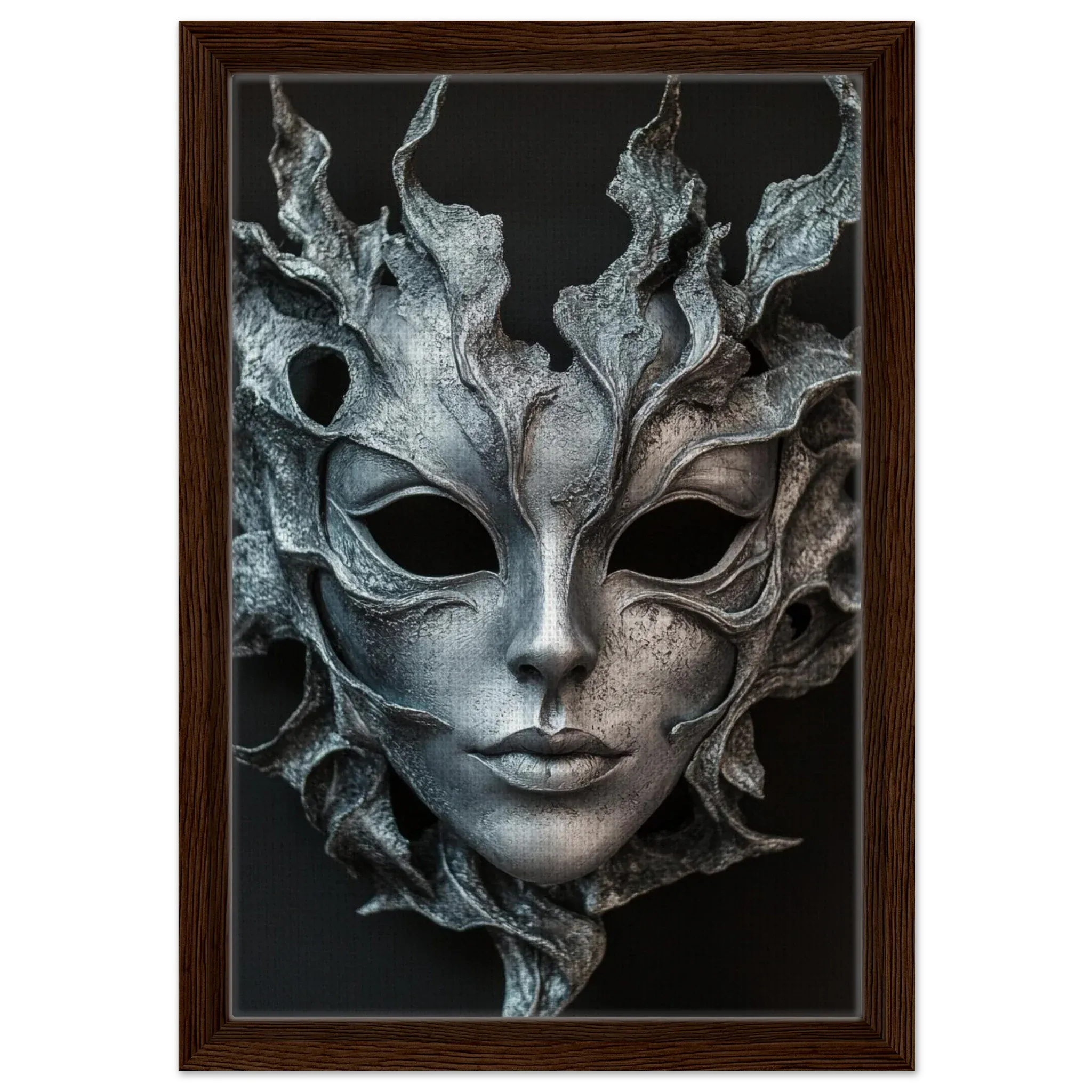Alivia-Arts SILVER SHADE – Maske der Stille - Gerahmte Leinwand