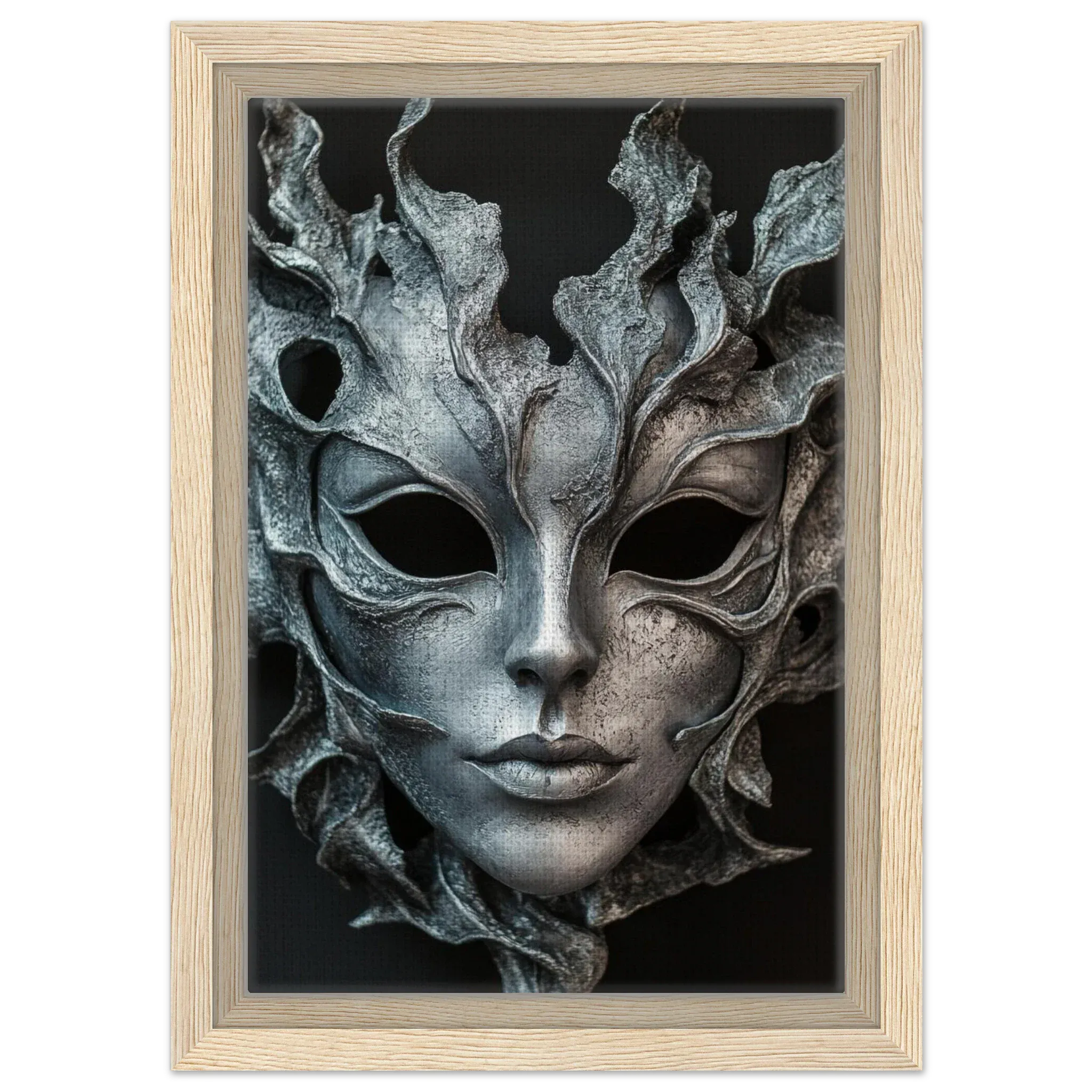 Alivia-Arts SILVER SHADE – Maske der Stille - Gerahmte Leinwand