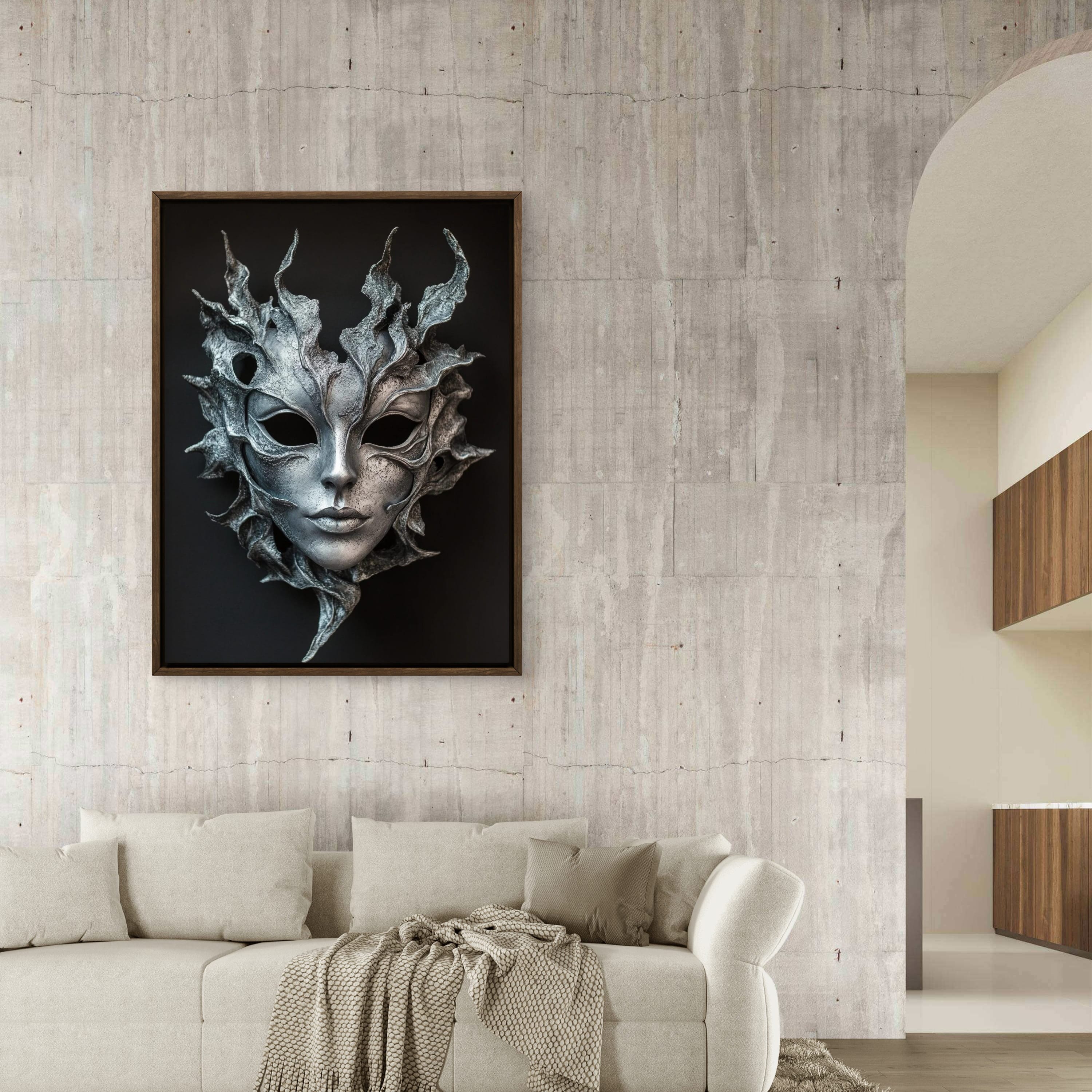 Alivia-Arts SILVER SHADE - Maske der Stille - Gerahmtes Poster