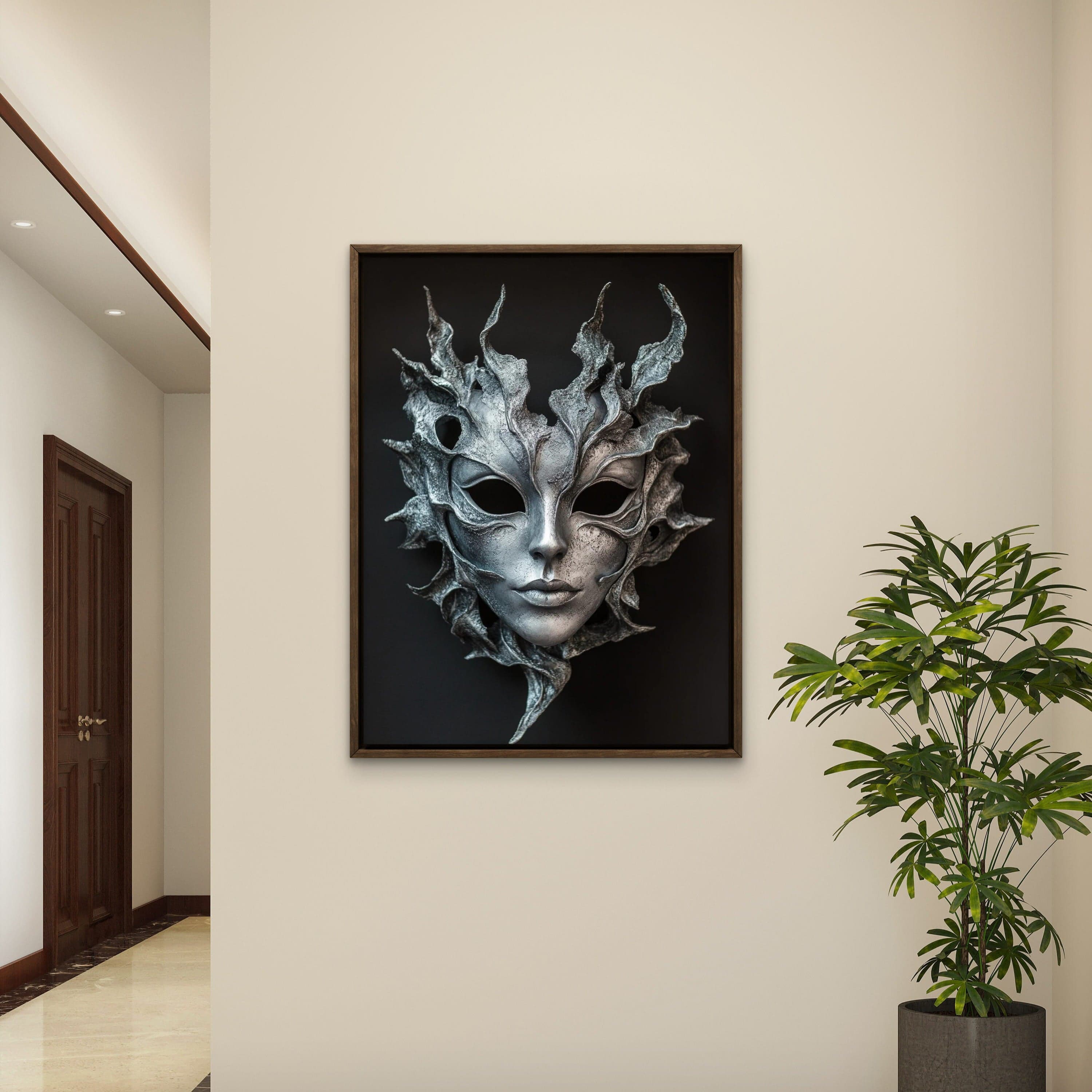 Alivia-Arts SILVER SHADE - Maske der Stille - Gerahmtes Poster