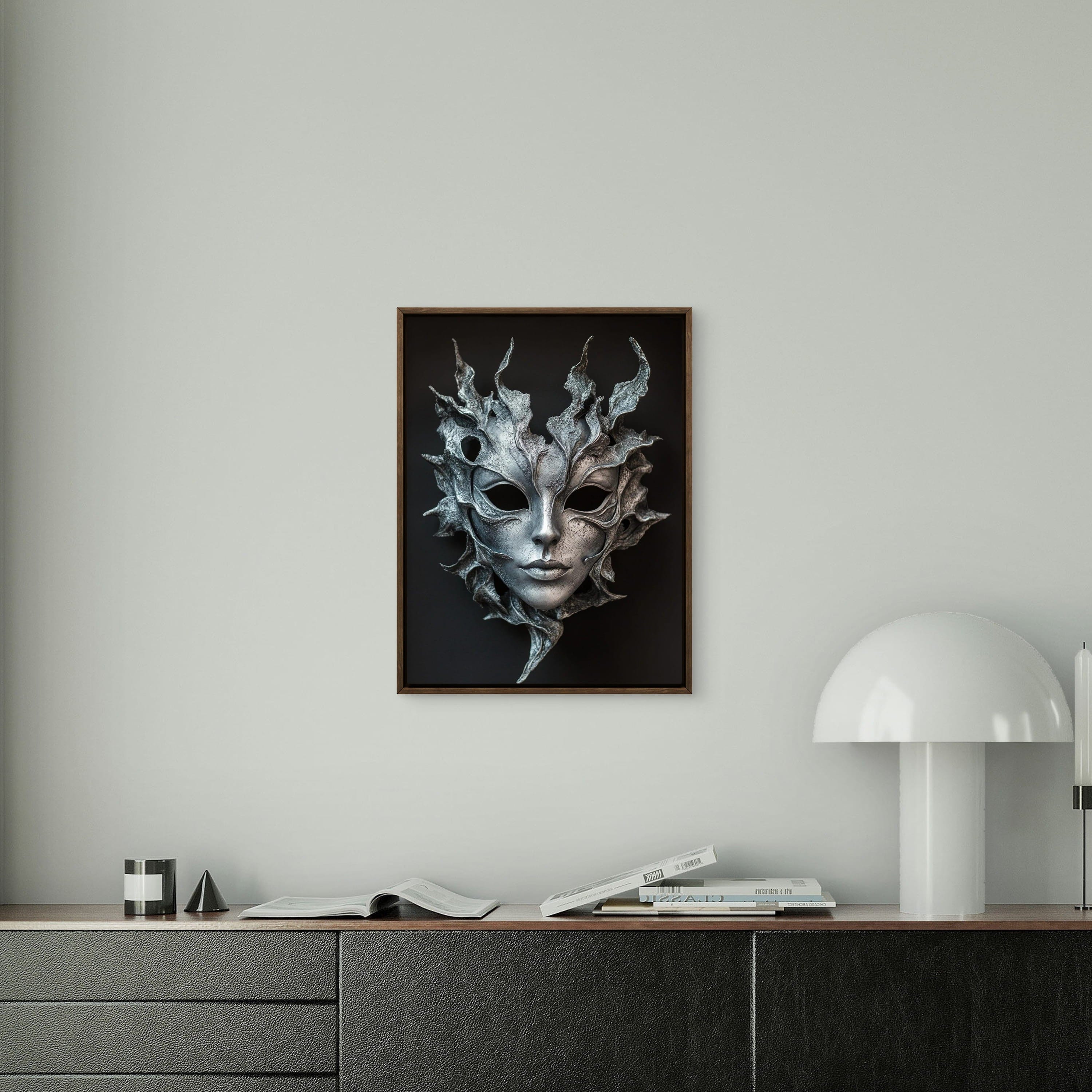 Alivia-Arts SILVER SHADE - Maske der Stille - Gerahmtes Poster
