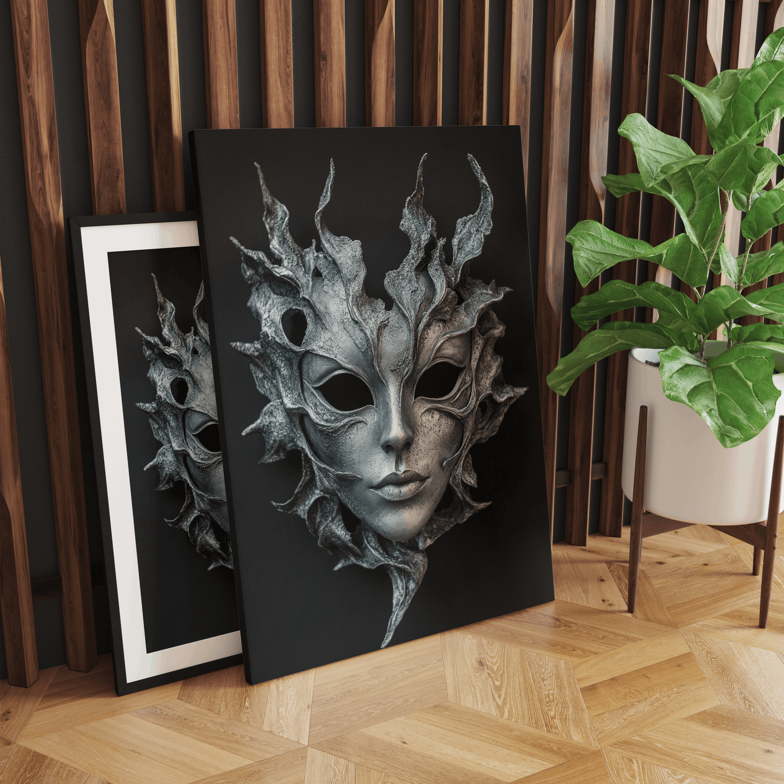 Alivia-Arts SILVER SHADE – Maske der Stille - Leinwand