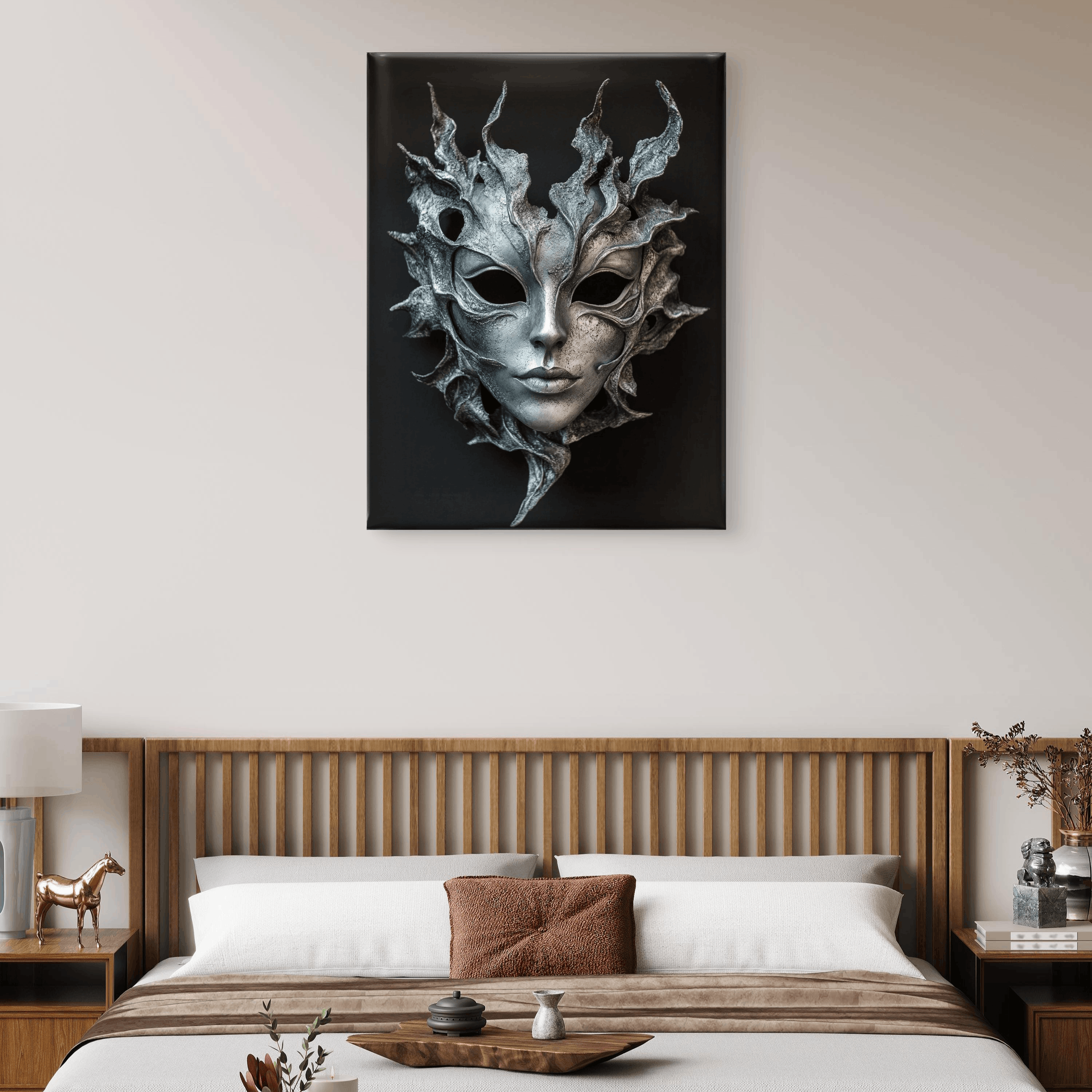 Alivia-Arts SILVER SHADE – Maske der Stille - Leinwand