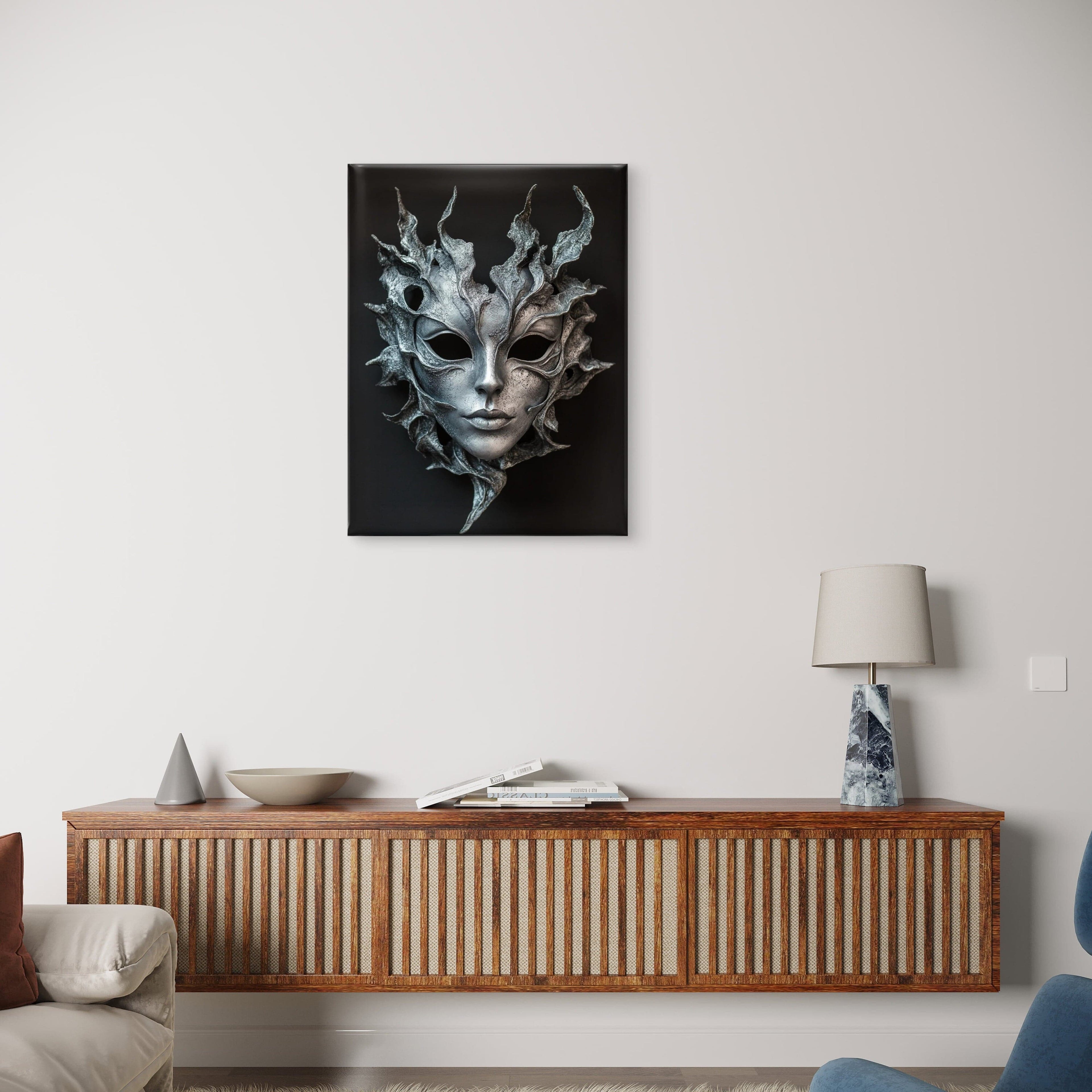 Alivia-Arts SILVER SHADE – Maske der Stille - Leinwand