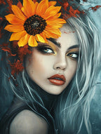 Alivia-Arts SONNENBLUMENKÖNIGIN - Abstraktes Frauenportrait - Gerahmte Leinwand