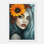 Alivia-Arts SONNENBLUMENKÖNIGIN - Abstraktes Frauenportrait - Gerahmtes Poster