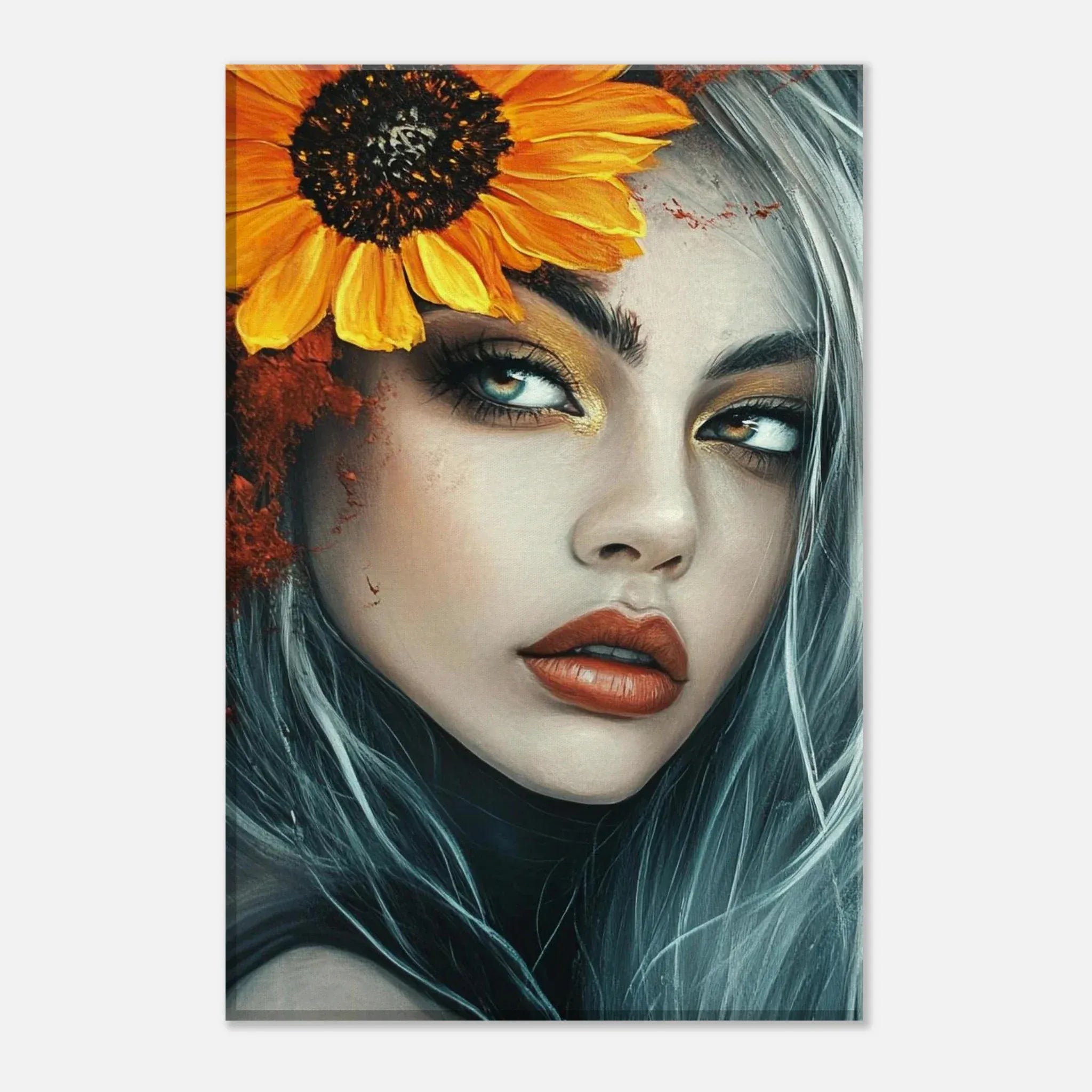 Alivia-Arts SONNENBLUMENKÖNIGIN - Abstraktes Frauenportrait - Leinwand