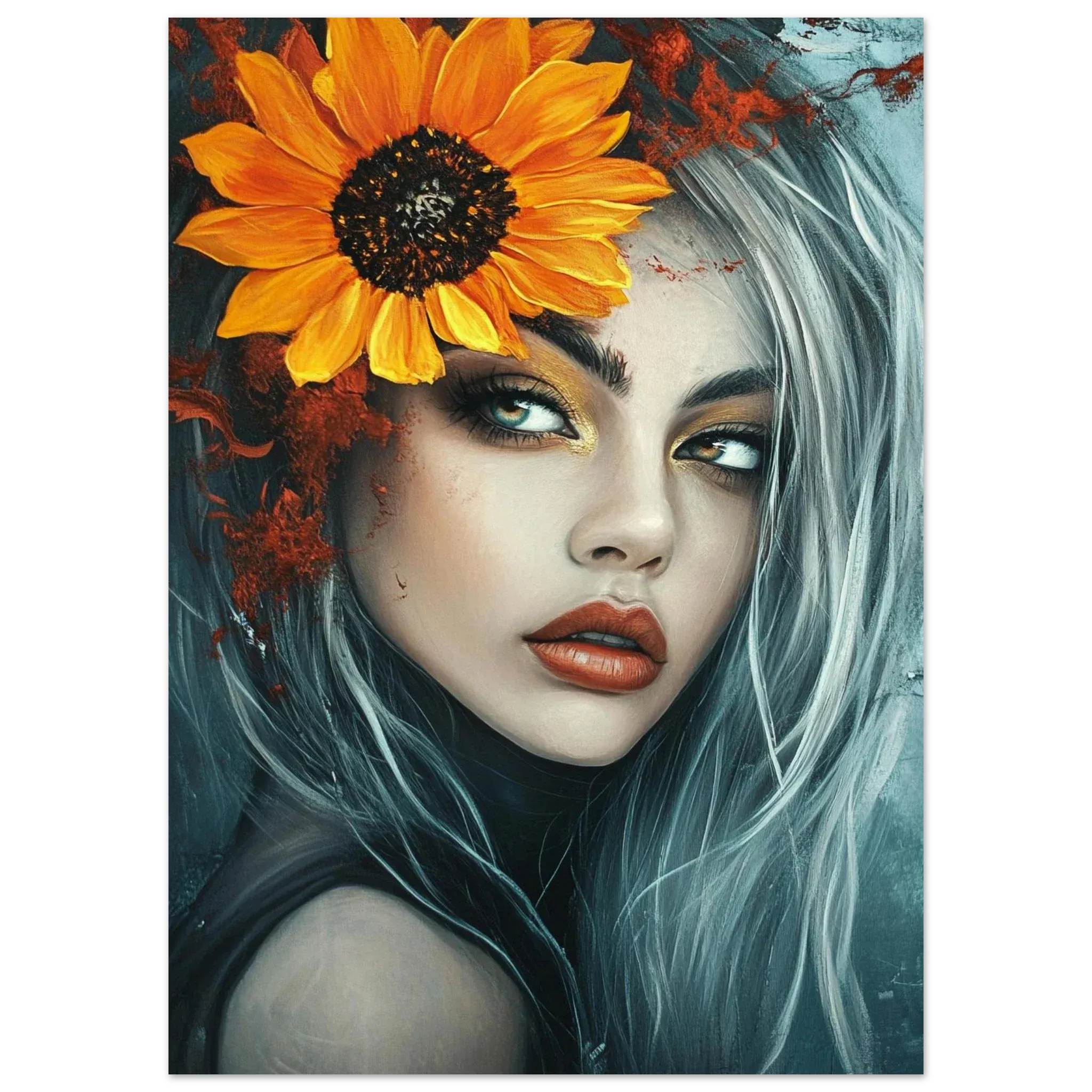 Alivia-Arts SONNENBLUMENKÖNIGIN - Abstraktes Frauenportrait - Poster