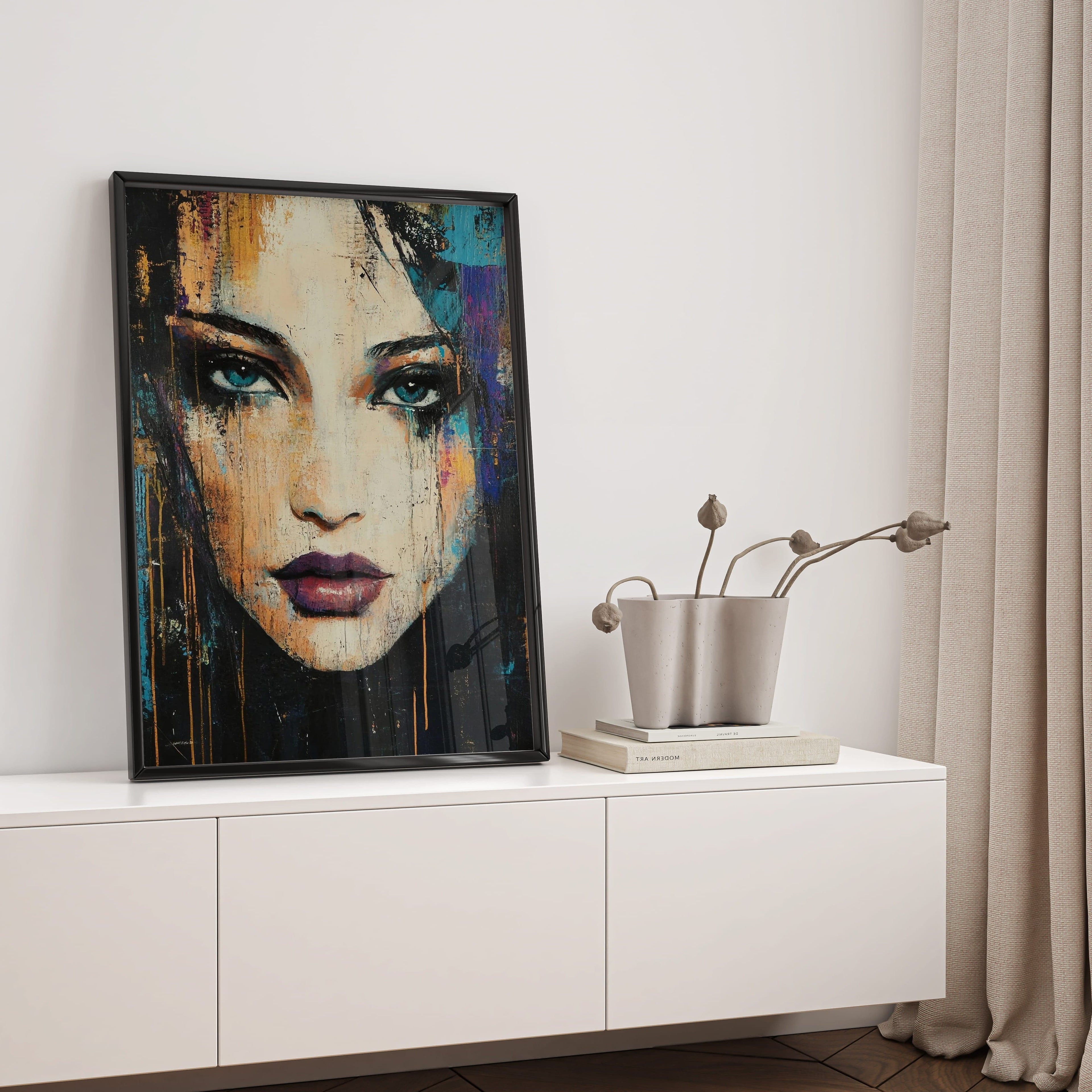 Alivia-Arts STILL UND STARK - Abstraktes Frauenportrait - Gerahmtes Poster