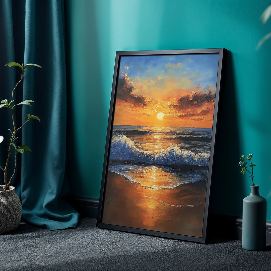 „Goldene Ruhe“ – Sonnenaufgang am Meer - Gerahmtes Poster